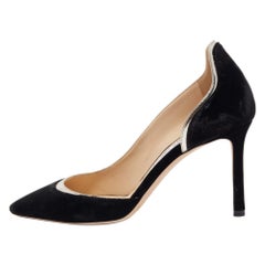 Jimmy Choo Black Leather and Velvet Dorsay Pumps Size 39