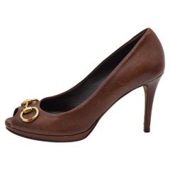 Gucci Brown Leder Hollywood Peep Toe Pumps Größe 39