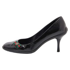 Gucci Black Patent Leather Web Bow Pumps Size 38.5