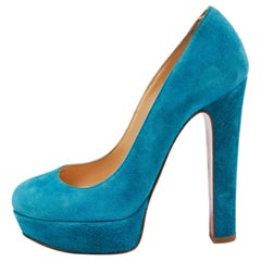 Christian Louboutin Blue Suede Bibi Platform Pumps Size 36
