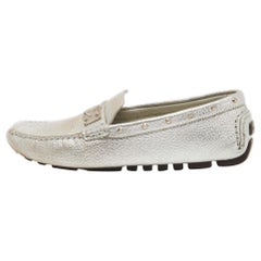 Louis Vuitton Silver Leather Lombok Slip On Loafers Size 40.5