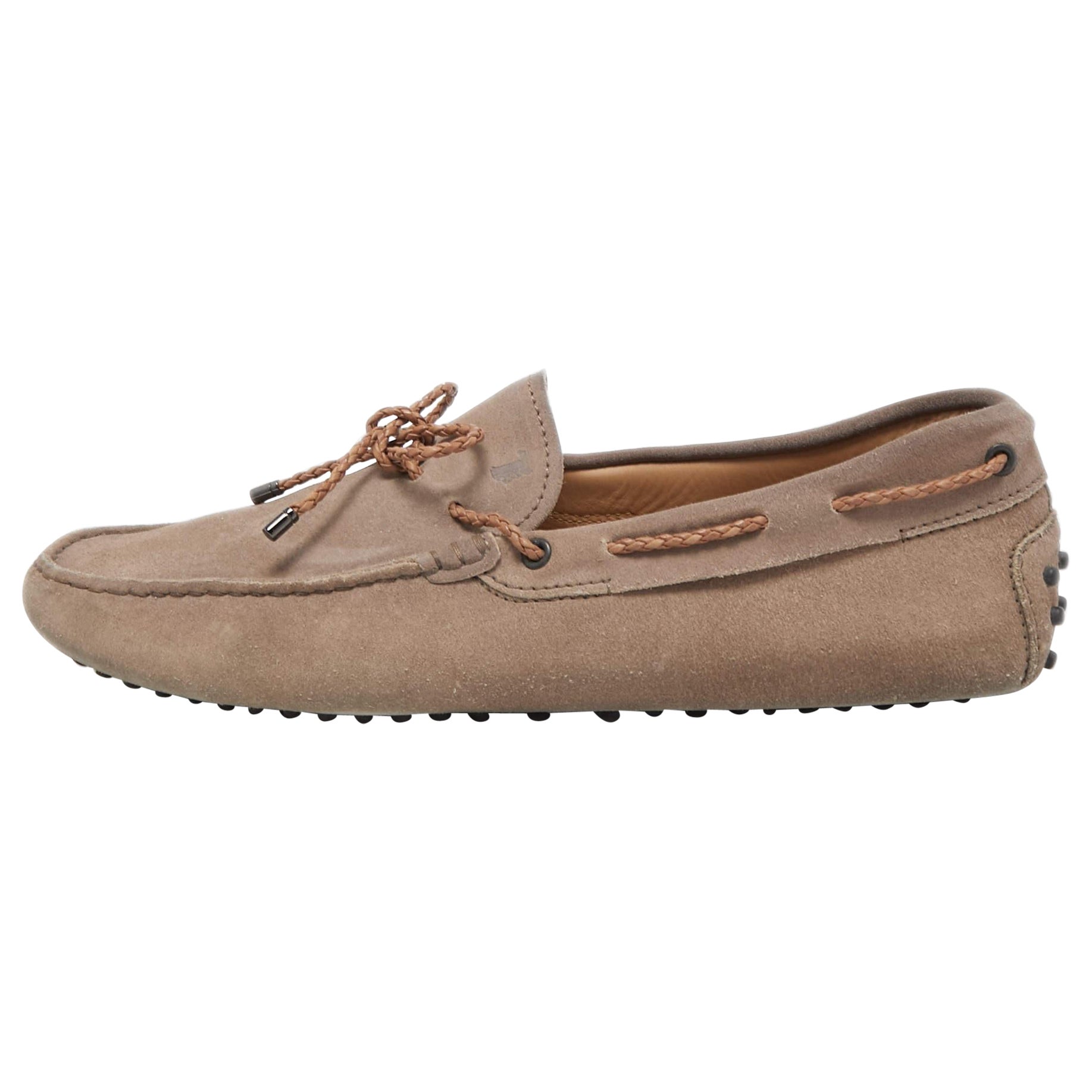 Tod's Light Brown Suede Bow Slip On Loafers Size 43