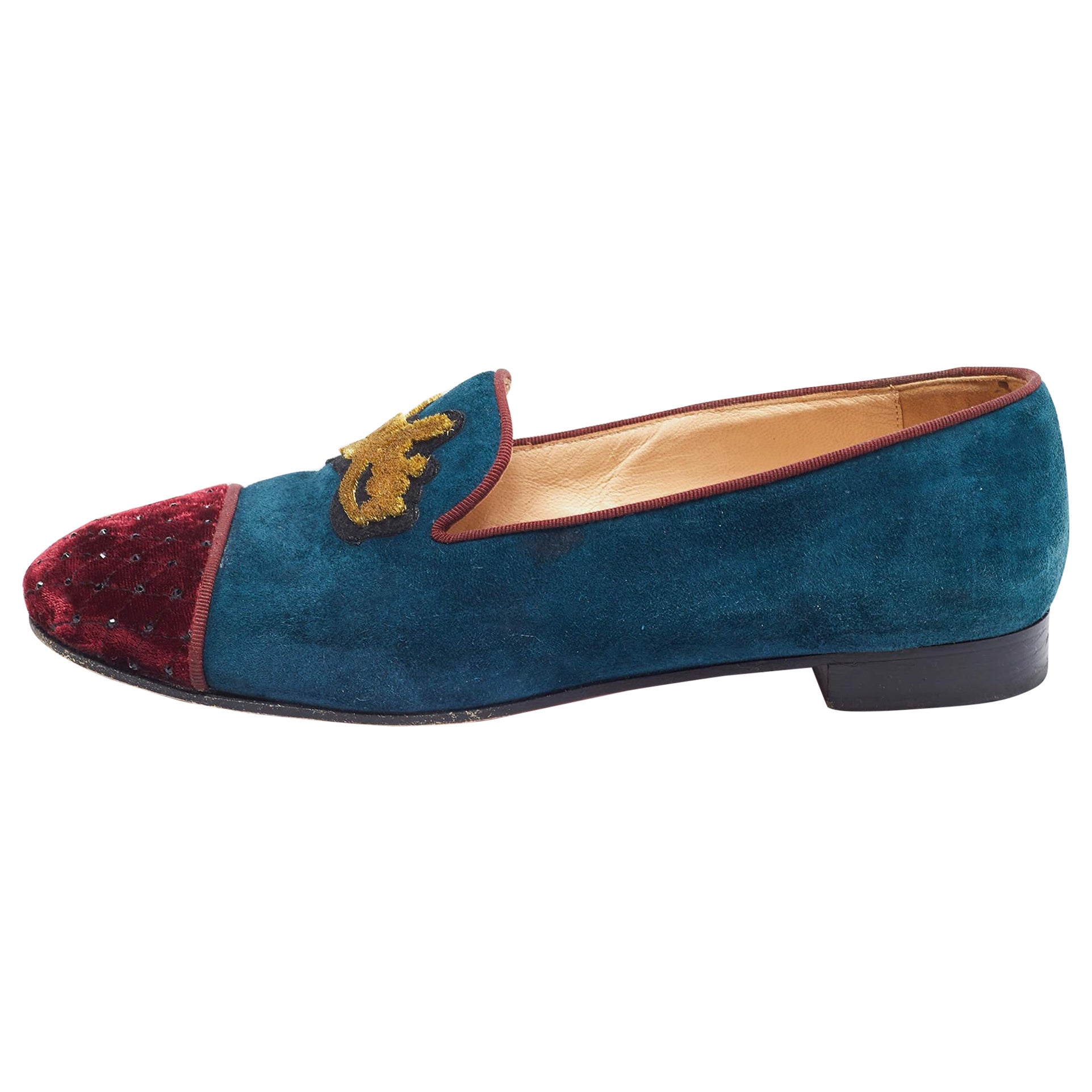 Christian Louboutin  Suede And Velvet I Love My Loubies Smoking Slippers Size 39 For Sale