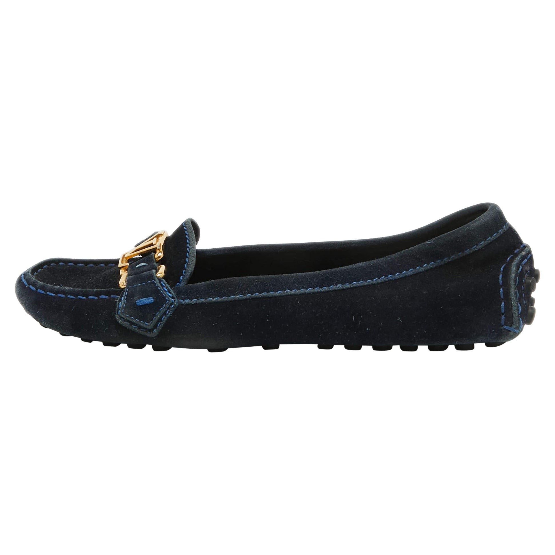Louis Vuitton - Mocassins Oxford en daim bleu marine, taille 35,5