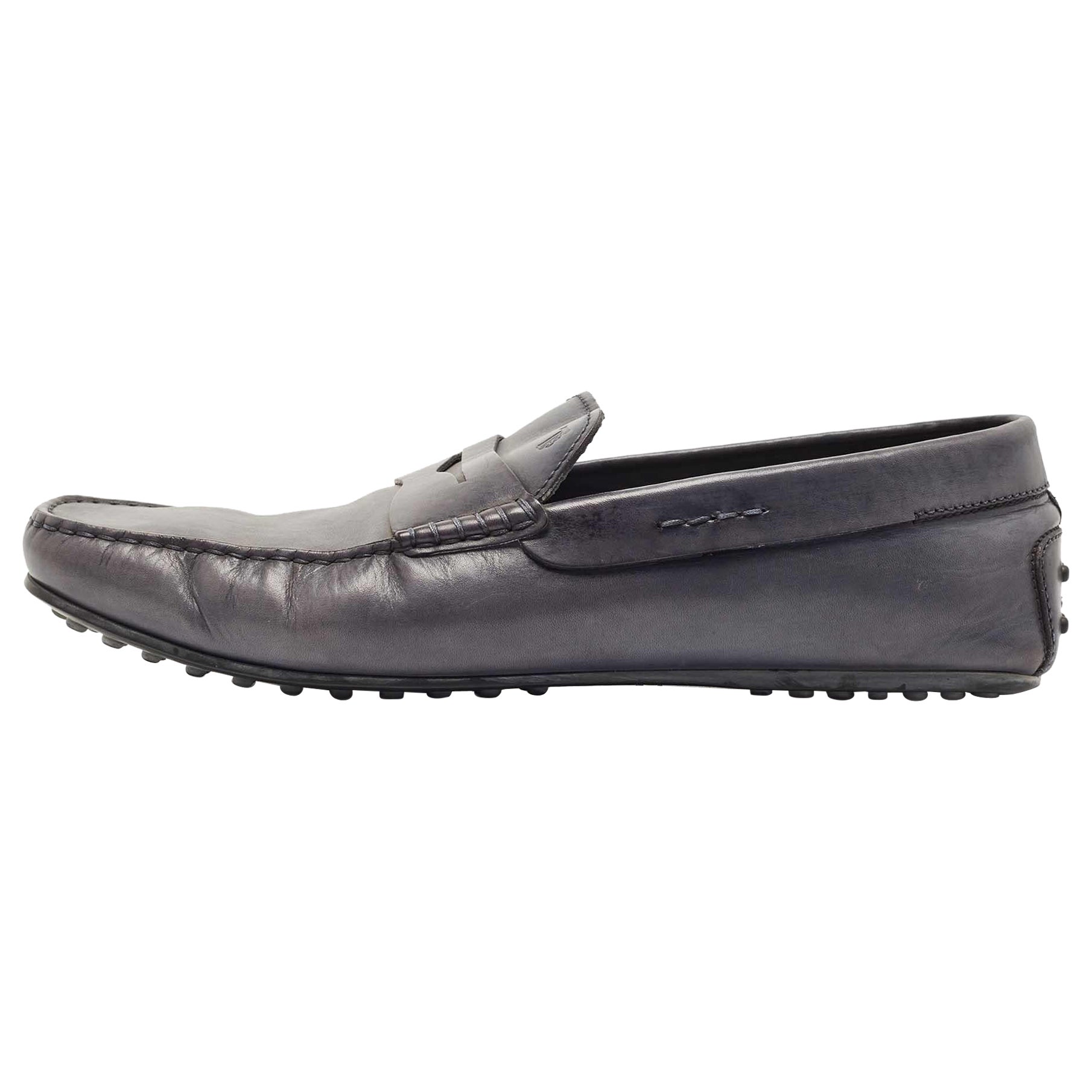 Tods Grey Leather Slip On Loafers Size 45.5 For Sale