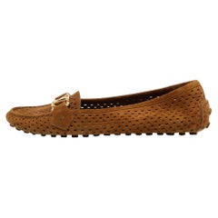 Louis Vuitton Brown Perforated Suede Oxford Loafers Size 37.5