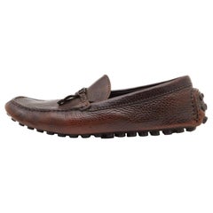 Louis Vuitton Brown Leather Logo Bow Slip On Loafers Size 42.5 