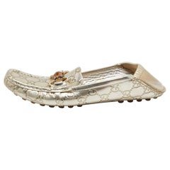Gucci Metallic Guccissima Leather Bamboo Horsebit Slip On Loafers Size 37