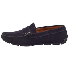 Prada Navy Blue Suede Slip On Loafers Size 41