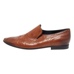Gucci Brown Leather Slip On Loafers Size 45.5