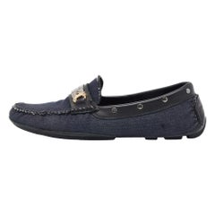 Dolce & Gabbana Navy Blue/Black Denim and Studded Leather Loafers Size 40