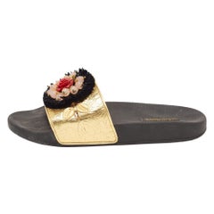 Dolce & Gabbana Gold Jacquard Embellished Slide Sandals Size 40