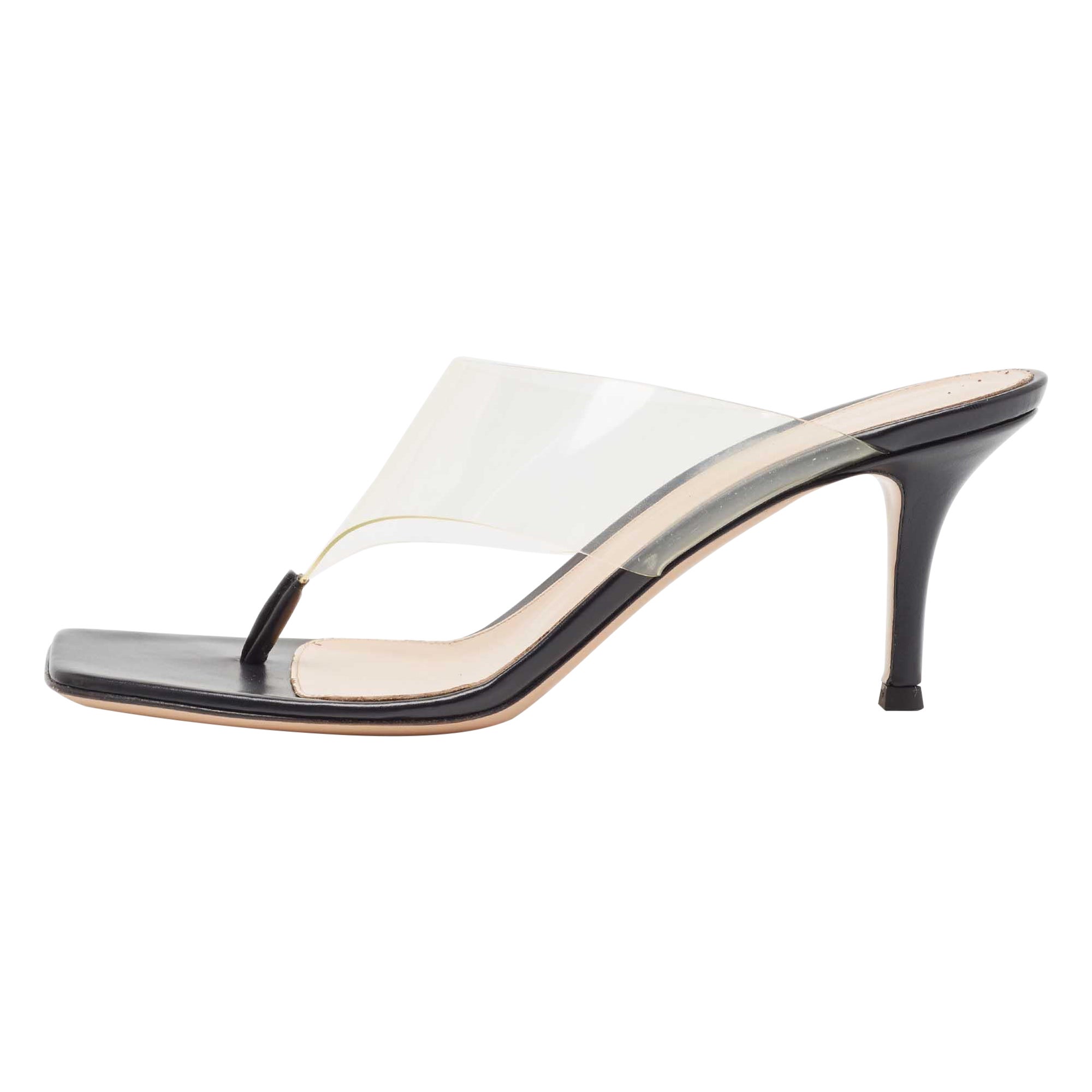 Gianvito Rossi Sandales Thong Slide en cuir et PVC noir Taille 38.5