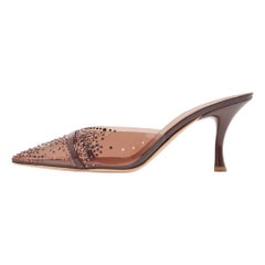 Malone Souliers Brown Crystal Embellished PVC Joella Mules Size 41.5
