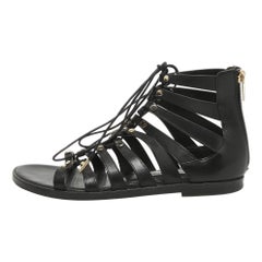 Jimmy Choo Black Leather Strappy Lace Up Flat Sandals Size 38