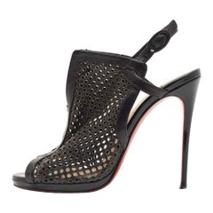 Christian Louboutin Black Laser Cut Leather Escriminette Sandals Size 37
