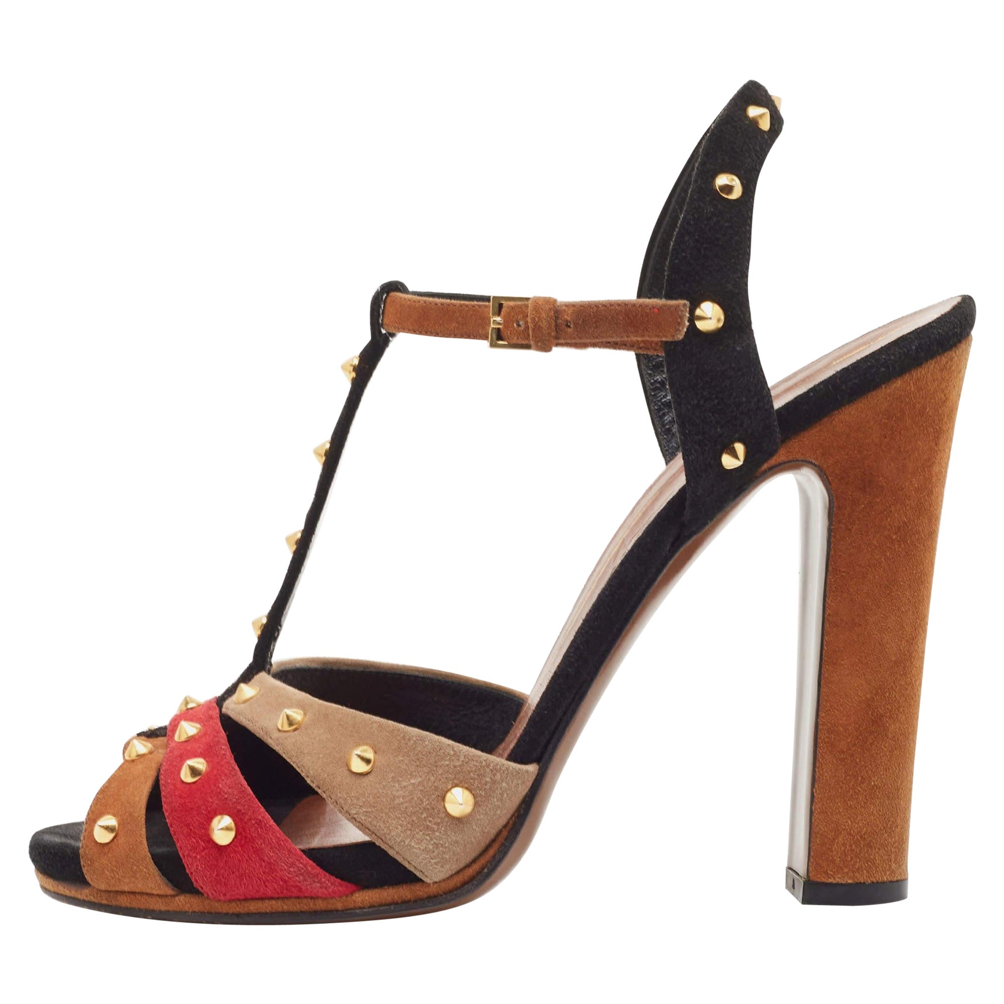 Gucci Sandalias con correa en el tobillo y pinchos en ante multicolor talla 40 en venta