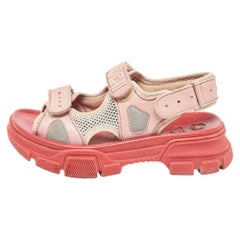 Gucci Beige/White Leather and Mesh Sega Velcro Slingback Sandals Size 36