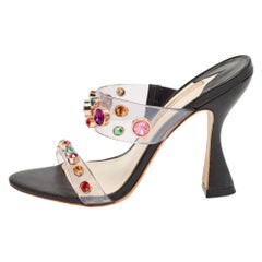 Sophia Webster Black PVC and Leather Dina Crystals Slide Sandals Size 37