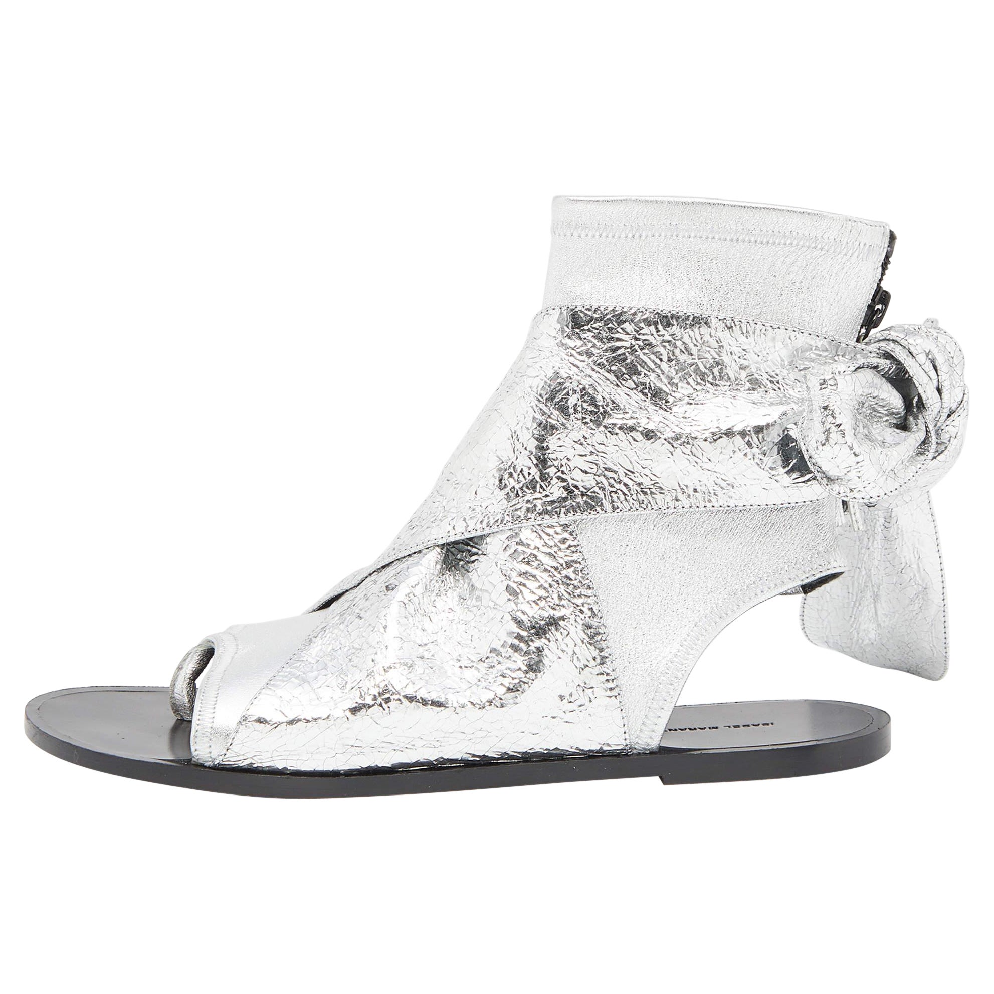 Isabel Marant  Silver Leather Mosley Gladiator Flat Sandals Size 39 For Sale