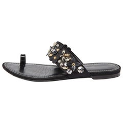 Louis Vuitton Black Satin Embellished Flat Slides Size 37.5