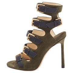 Jimmy Choo Green/Black Suede and Leather Strappy Sandals Size 36