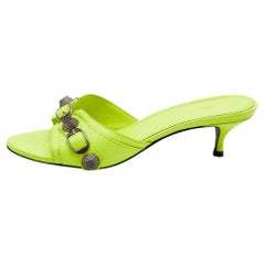 Balenciaga Neon Yellow Leather Le Cagole Slide Sandals Size 36