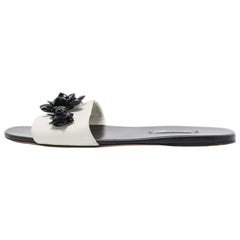Prada White Leather Crystal Embellished Slides Flat Size 40