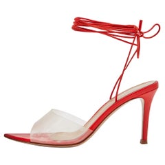 Gianvito Rossi Orange Leather and PVC Skye Ankle Tie Sandals Size 36.5