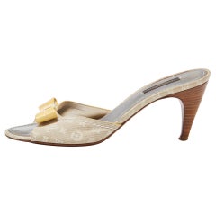 Louis Vuitton Grey/Yellow Monogram Canvas and Patent Leather Bow Sandals