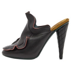 Fendi Multicolor Leather Waves Ruffled Mule Sandals Size 40
