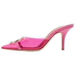 Malone Souliers Pink PVC Crystal Embellished Mules Size 38