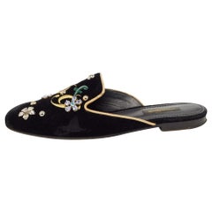 Dolce & Gabbana Black Velvet Jackie Embellished Mules Size 37