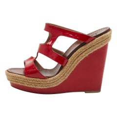 Christian Louboutin Red Patent Bilbao 120 Wedge Espadrilles Sandals Size 40