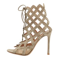 Gianvito Rossi Grey Suede Lattice Sandals Size 38.5