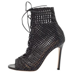 Gianvito Rossi Black Leather Woven Lace Up Sandals Size 35