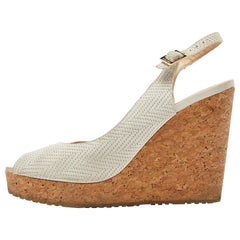 Jimmy Choo Grey Faux Leather Prova Slingback Cork Wedge Sandals Size 40.5