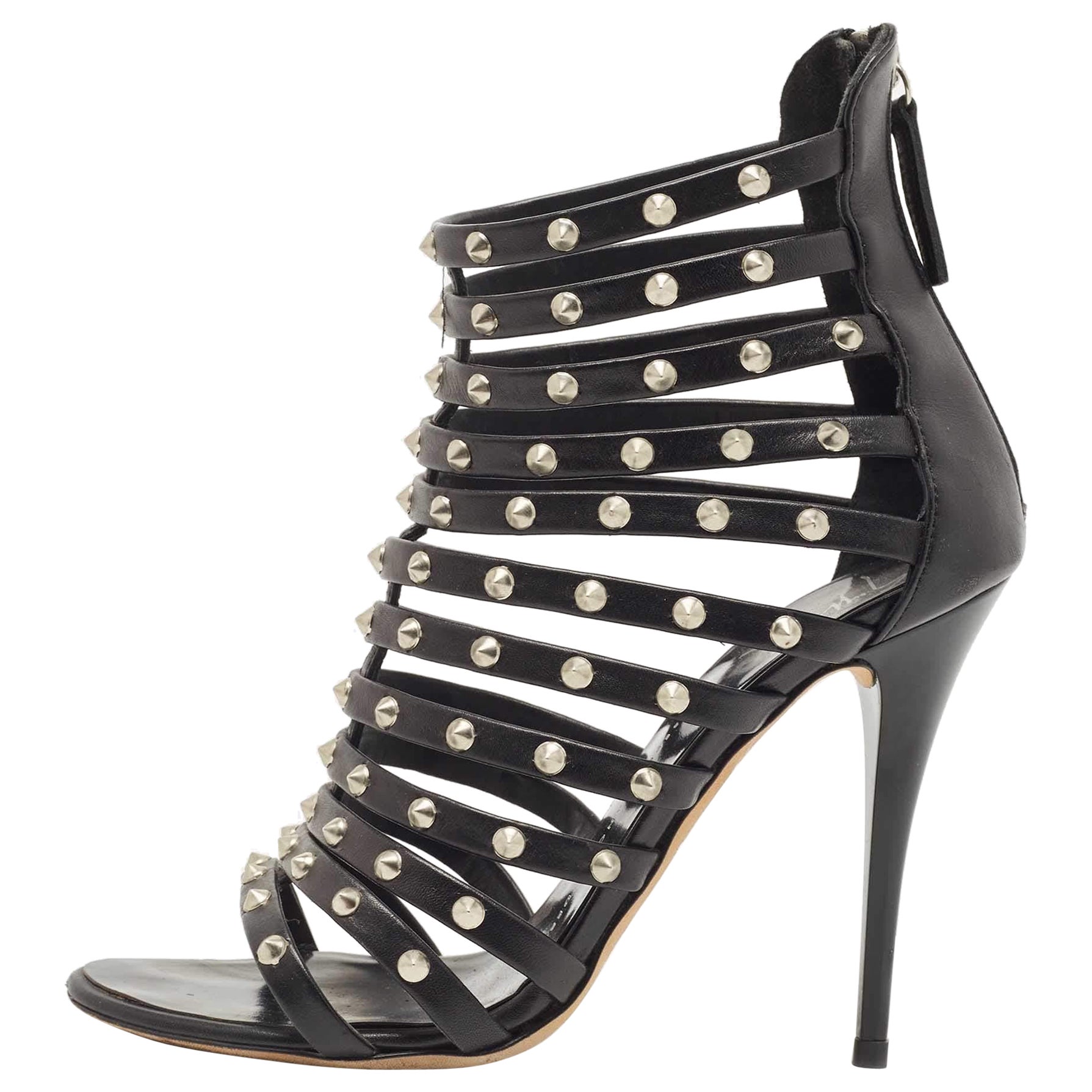 Giuseppe Zanotti Black Leather studded Strappy Sandals Size 36.5