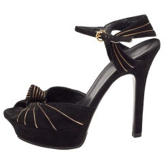 Gucci Black Suede Knot Detail Peep Toe Platform Sandals Size 37