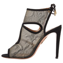 Aquazzura Black Lace and Suede Sexy Thing Sandals Size 38