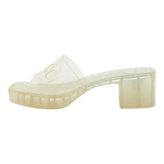 Gucci Transparent PVC Embossed Logo Block Heel Slide Sandals Size 40.5