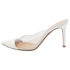 Gianvito Rossi White Patent Leather and PVC Plexi Mules Size 38.5