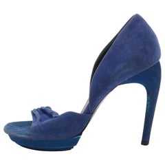 Balenciaga Blue Pleated Suede Platform D'orsay Sandals Size 38