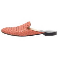 Bottega Veneta Orange Intrecciato Leather Flat Mules Size 39.5