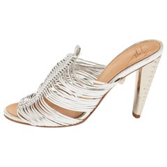 Giuseppe Zanotti Silver Leather Strappy Mules Size 35