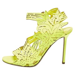 Sergio Rossi Green Leather Ankle Strap Sandals Size 41
