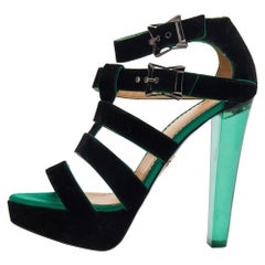 Charlotte Olympia Black Velvet Hortencia Strappy Platform Sandals Size 39
