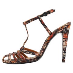 Bottega Veneta Tricolor Printed Satin T-Bar Ankle Strap Sandals Size 40