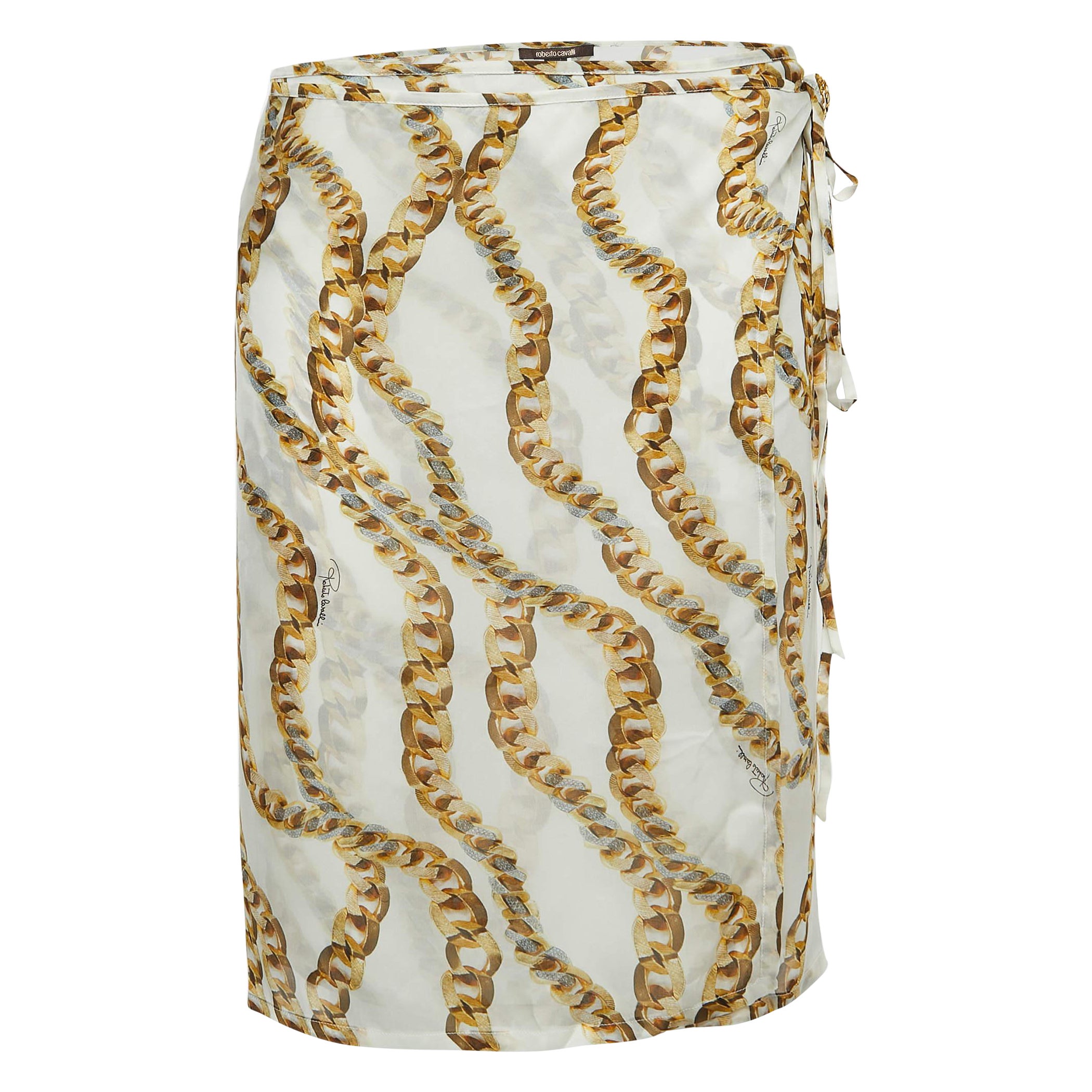 Roberto Cavalli - Mini gonna a portafoglio in seta con stampa a catena - M. I. in vendita