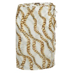 Roberto Cavalli Cream Chain Print Silk Wrap Mini Skirt M